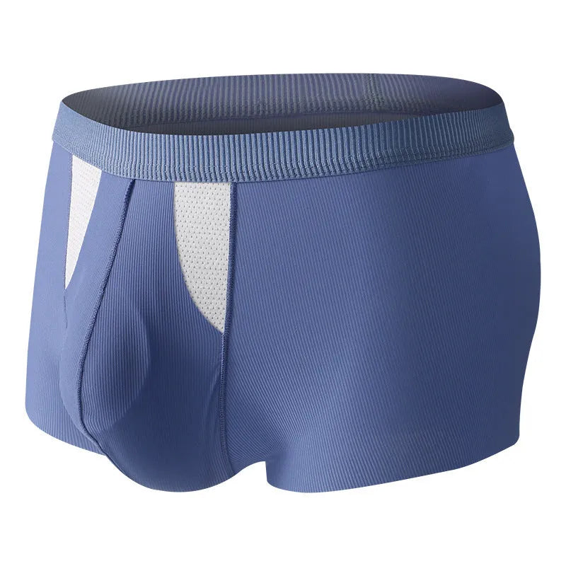 Men's black ice silk underwear shorts with double-layer dry wet separation design.