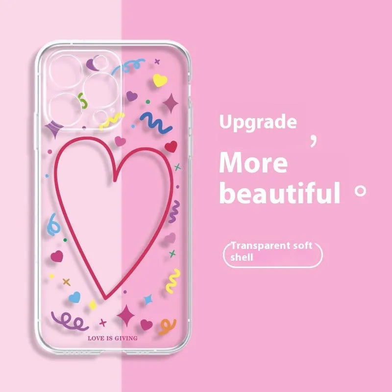 Transparent Love TPU all-inclusive phone case with love picture for iPhone 12 13 14 X Xr Xs