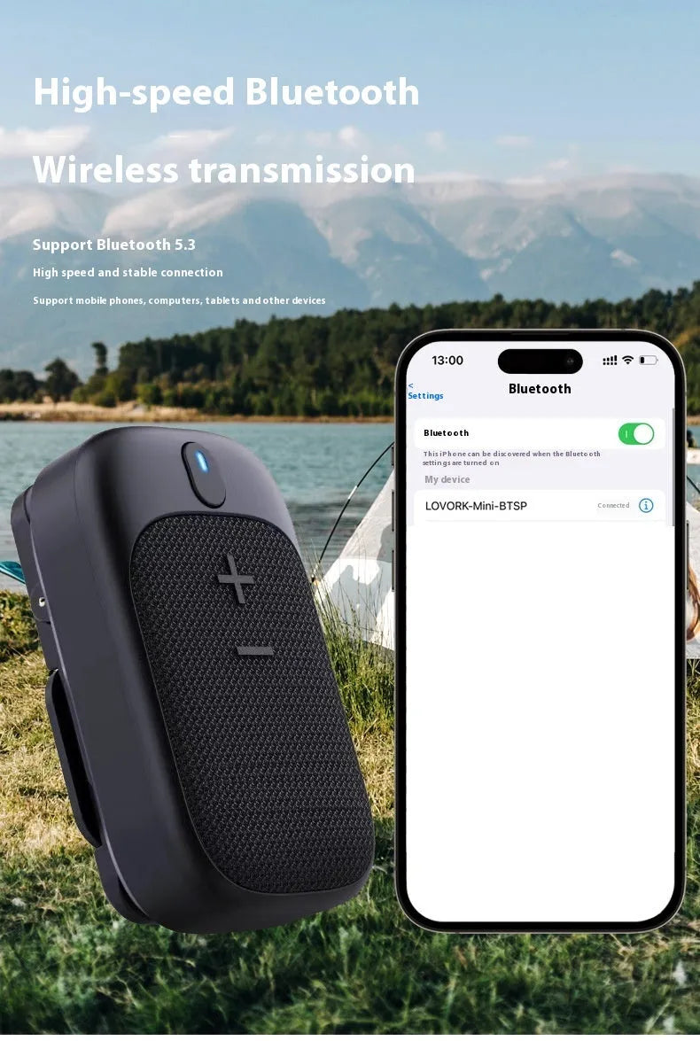 Lewoke wireless Bluetooth mini hiking speaker in black with compact design and subwoofer