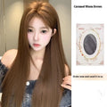 Centre-parted bangs long straight wig in warm brown with forehead lace front