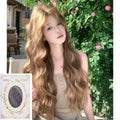 Medium long curly brown wig in linen colour made from high-temperature synthetic fibre