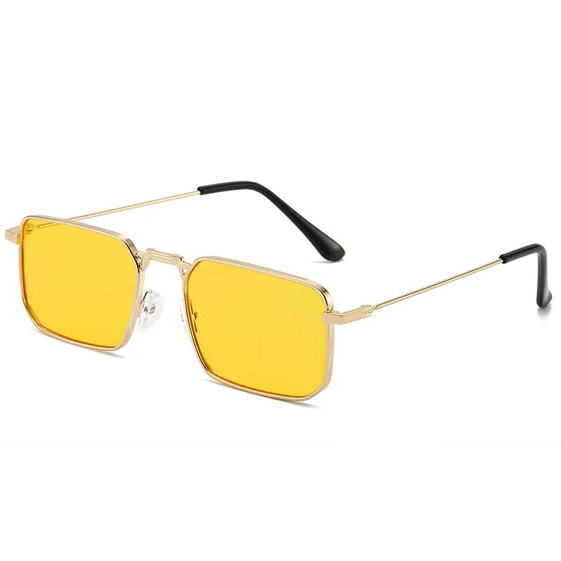 Men's square steampunk sunglasses with gold frame and grey lens, quadrilateral shape, for sun protection and fashion wear
