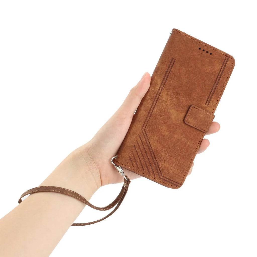 Frosted TPU PU phone case with card wallet slot and short rope for iPhone 16 Pro Max