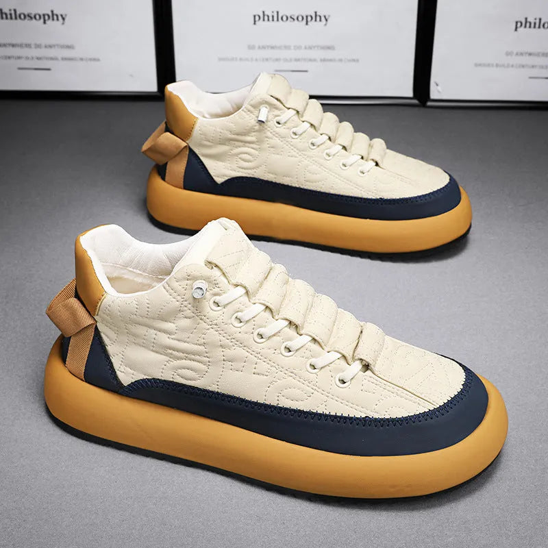 Men's casual board shoes synthetic PU upper elastic band thick sole black orange black white Milan sizes 39-44