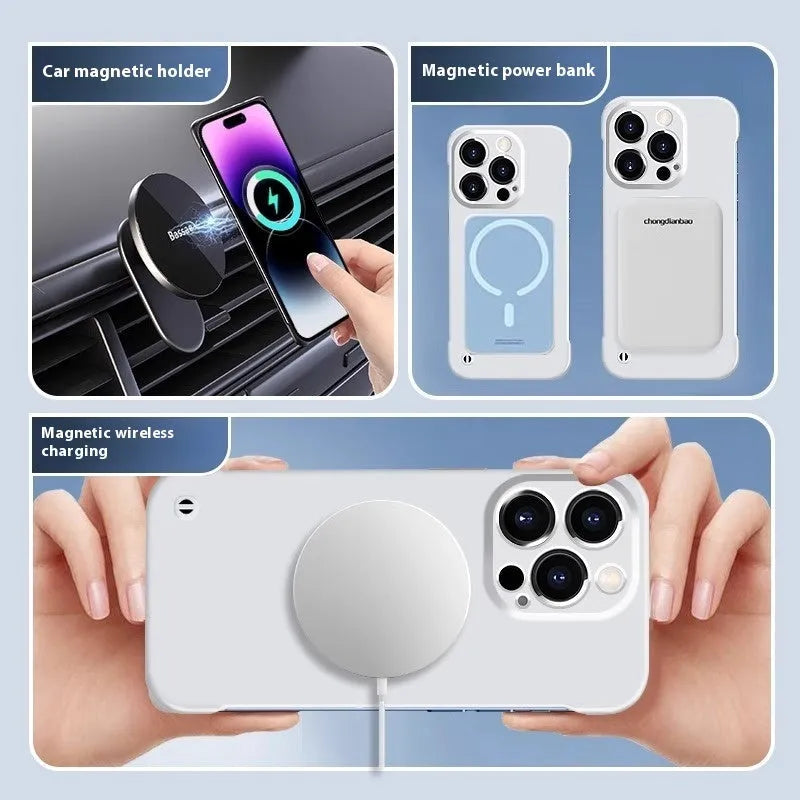 Black frameless strong magnetic phone case for iPhone 13 Pro with PC construction and sprayed finish