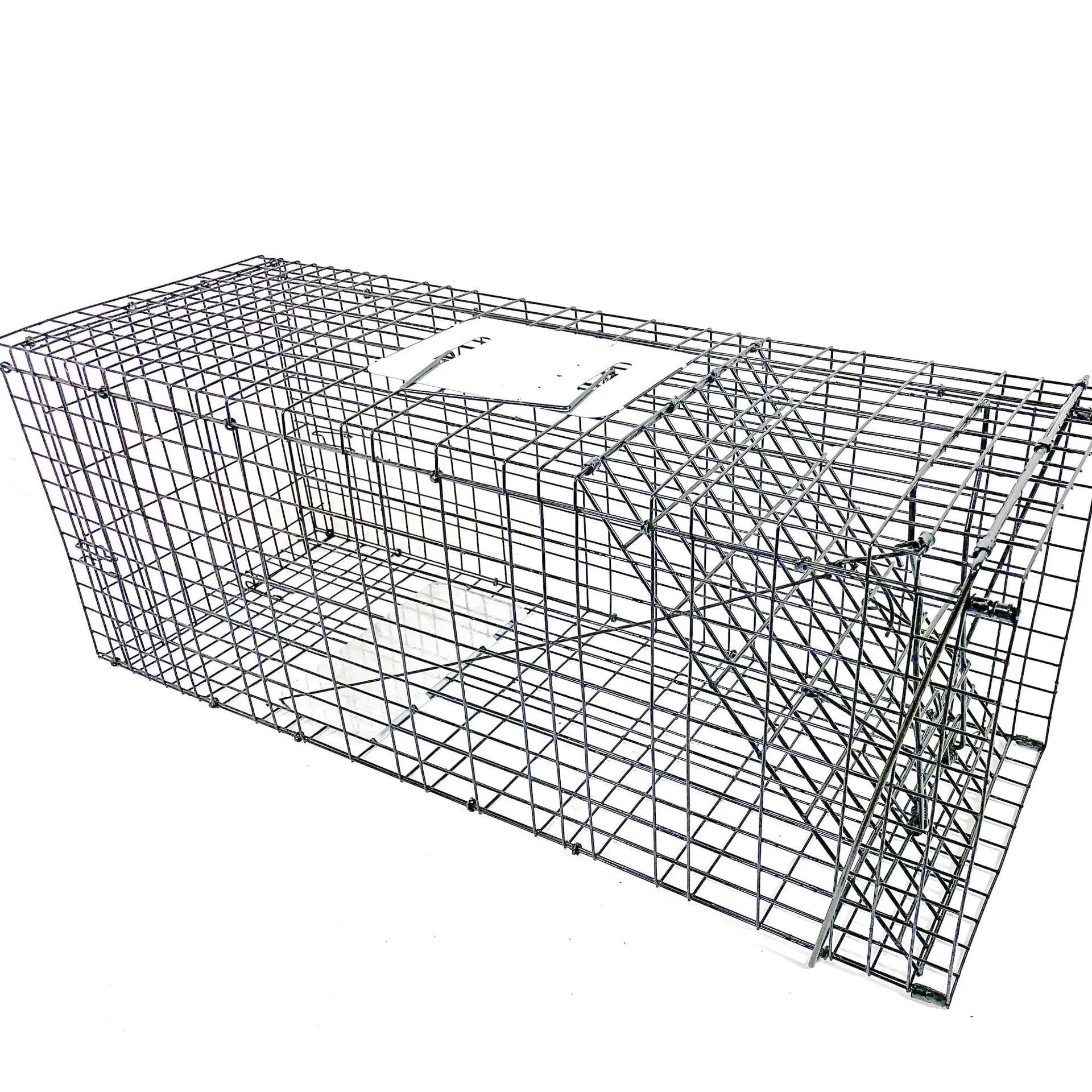 Fully automatic foldable galvanized steel cat trap cage with pedal mechanism, black finish, 60x20x18cm size