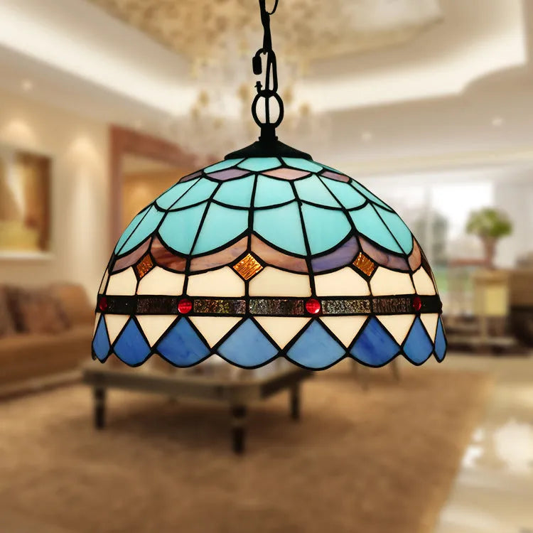 European retro baroque chandelier with coloured glaze finish and abstract styling, hanging ornament light fixture