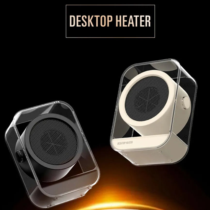 Beige desktop heater with 500W heating wire, two fan speeds, and automatic power-off, 196x266mm