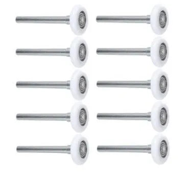 Set of 10 white quiet garage door steel rollers and 2 handle winding strips for garage door maintenance