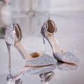 Stiletto heel fashion high heels pumps in solid colour with beaded and belt decoration, super high heel over 8cm