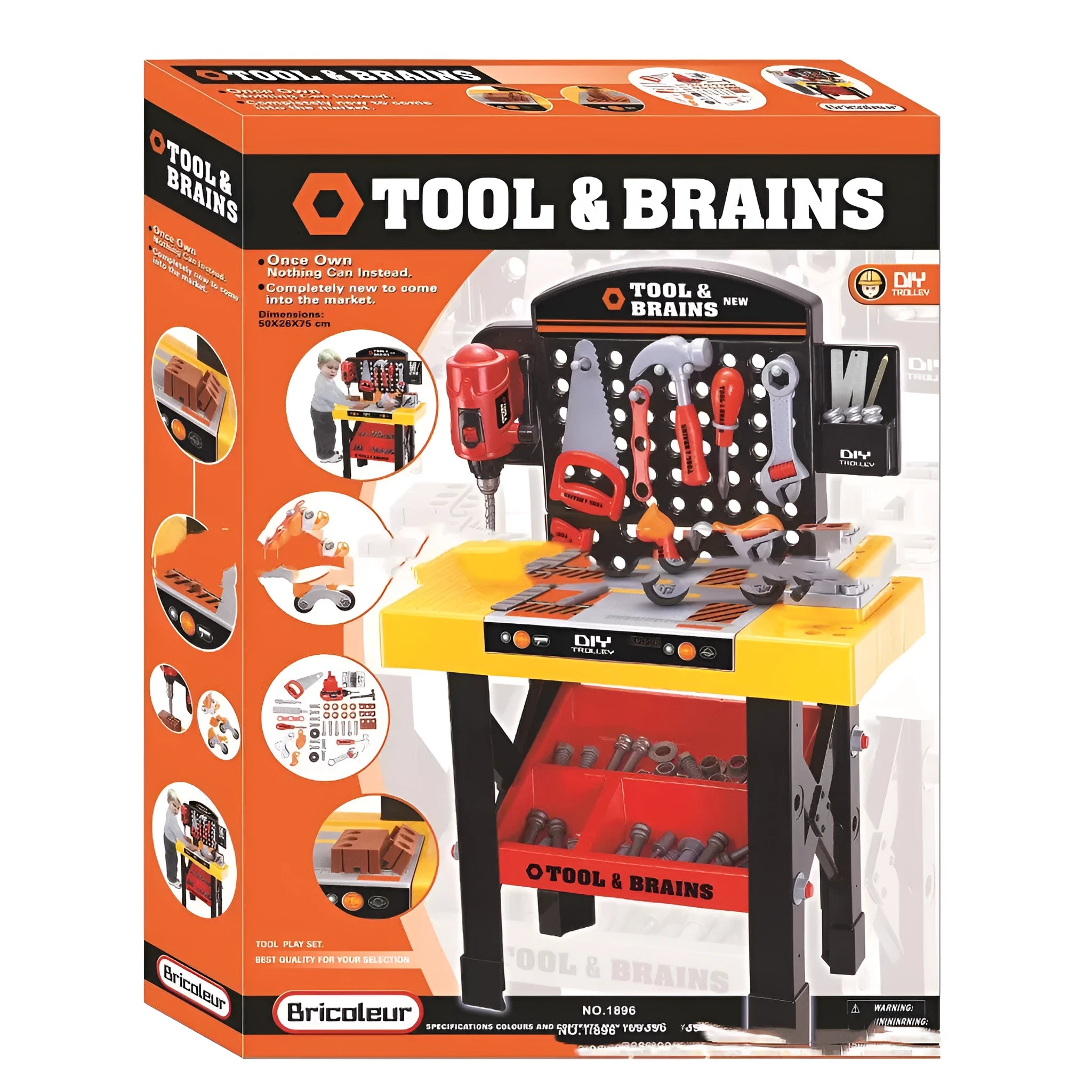 Black plastic repair tools educational puzzle toy for boys on a table with assembly pieces