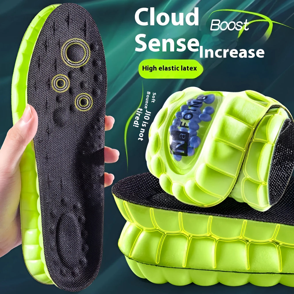 Green PU sports insole with air cushion shock absorption and argy wormwood material.