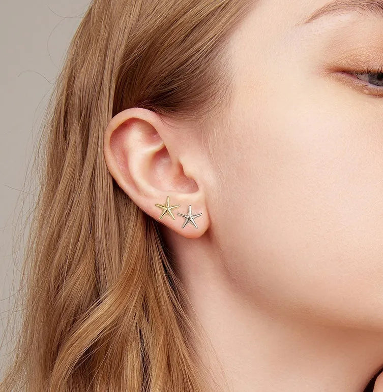 925 silver starfish stud earrings in gold or silver fresh style