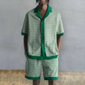 Men's plus-size beach set with short-sleeved printed shirt and matching elastic shorts in colour MHX01344