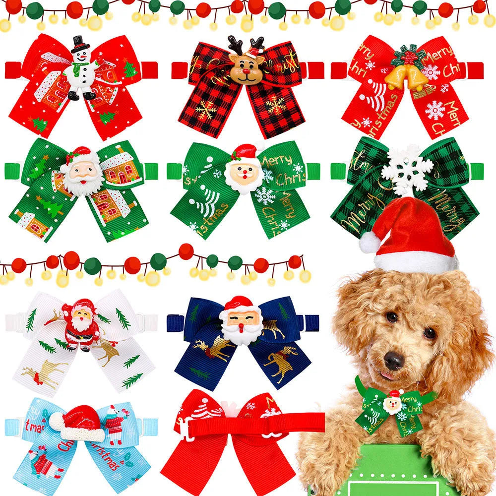 British-style polyester Christmas pet bow tie accessory in red and green on white background