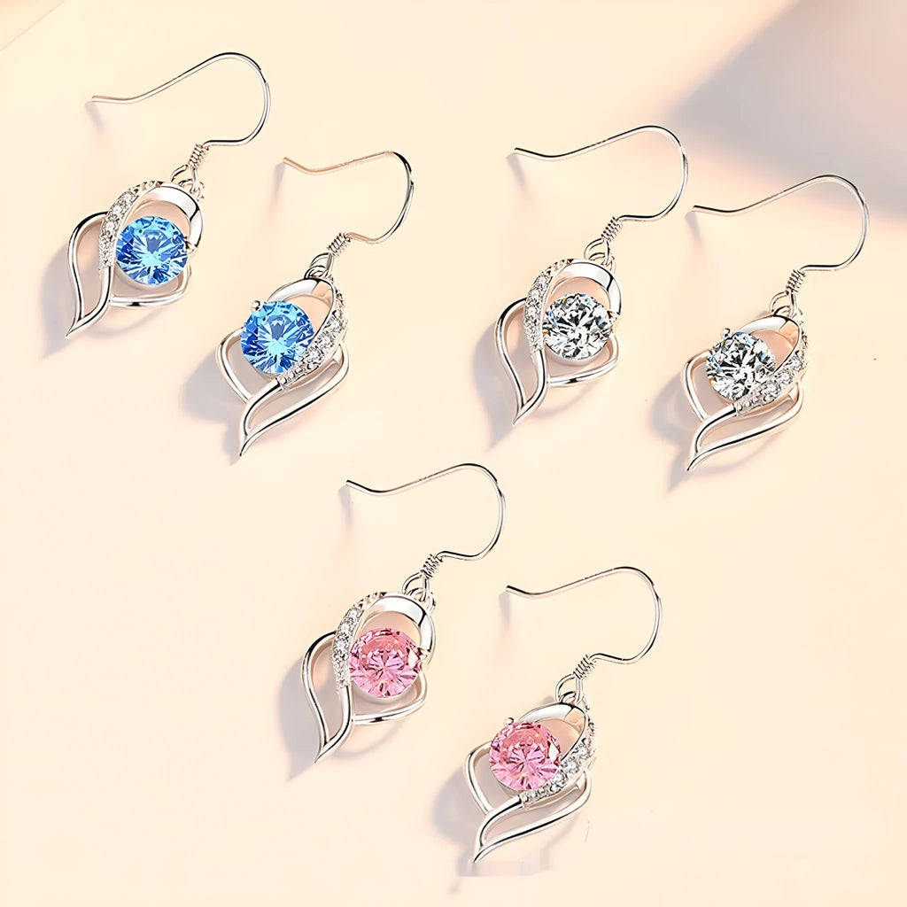 Micro inlaid zircon heart earrings in pure white colour on ear hook alloy studs