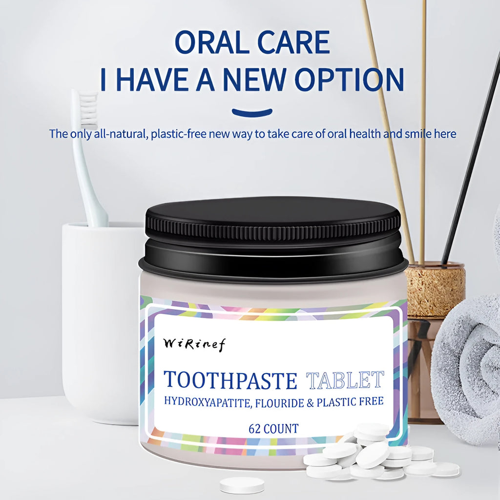 62 solid toothpaste tablets in portable pack for travel oral hygiene cleaning