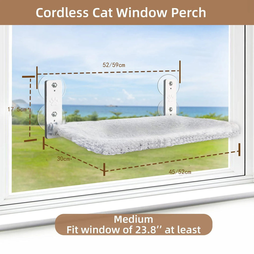 Cordless folding cat hammock with stainless steel frame, standard 45 x 30cm or large 52 x 30cm, grey plush or beige mesh