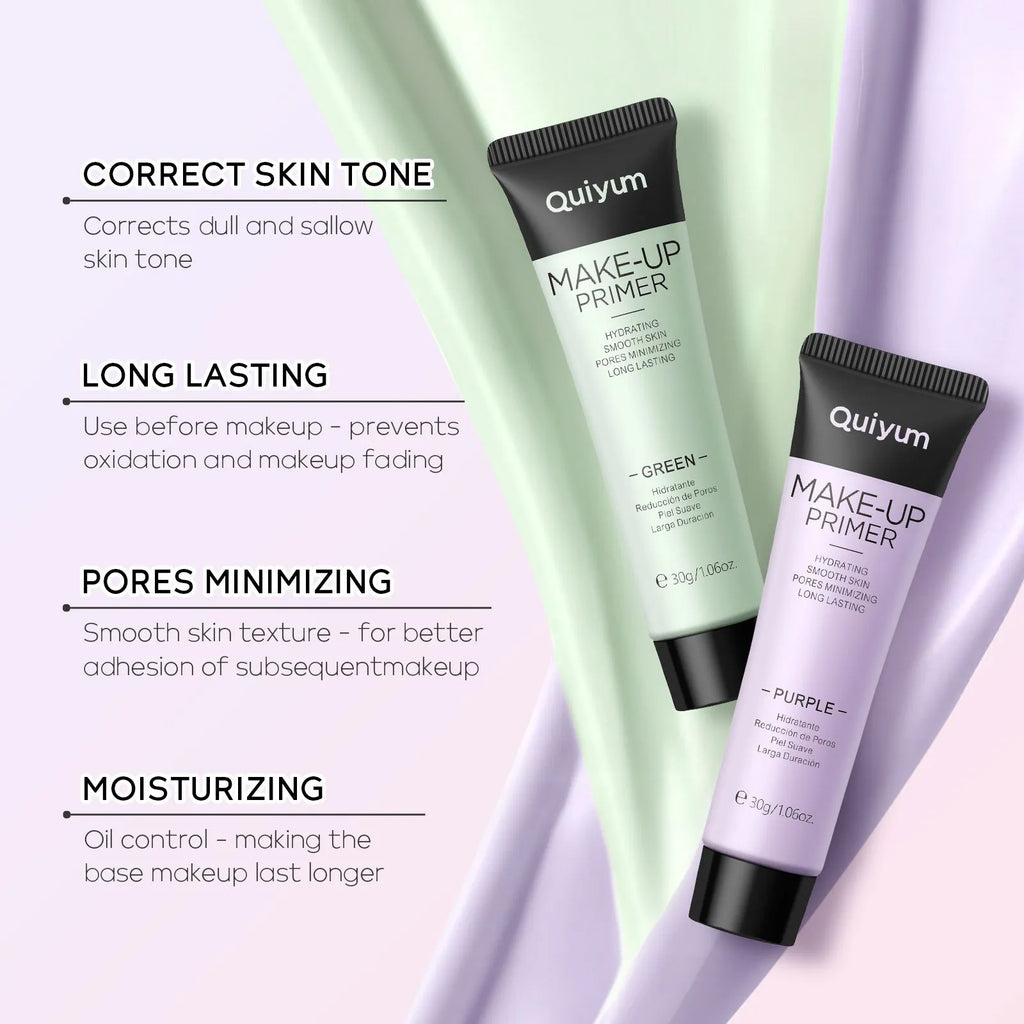 Moisturising make-up primer in green, pink and purple shades, 30g colour-correcting base product