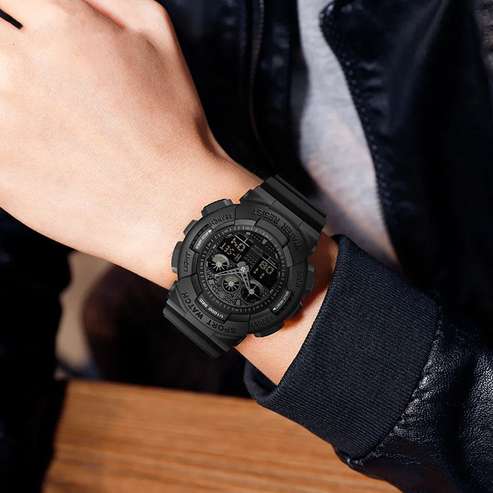 Women's multifunctional waterproof sports digital watch with resin case and stainless steel, available in multiple colours