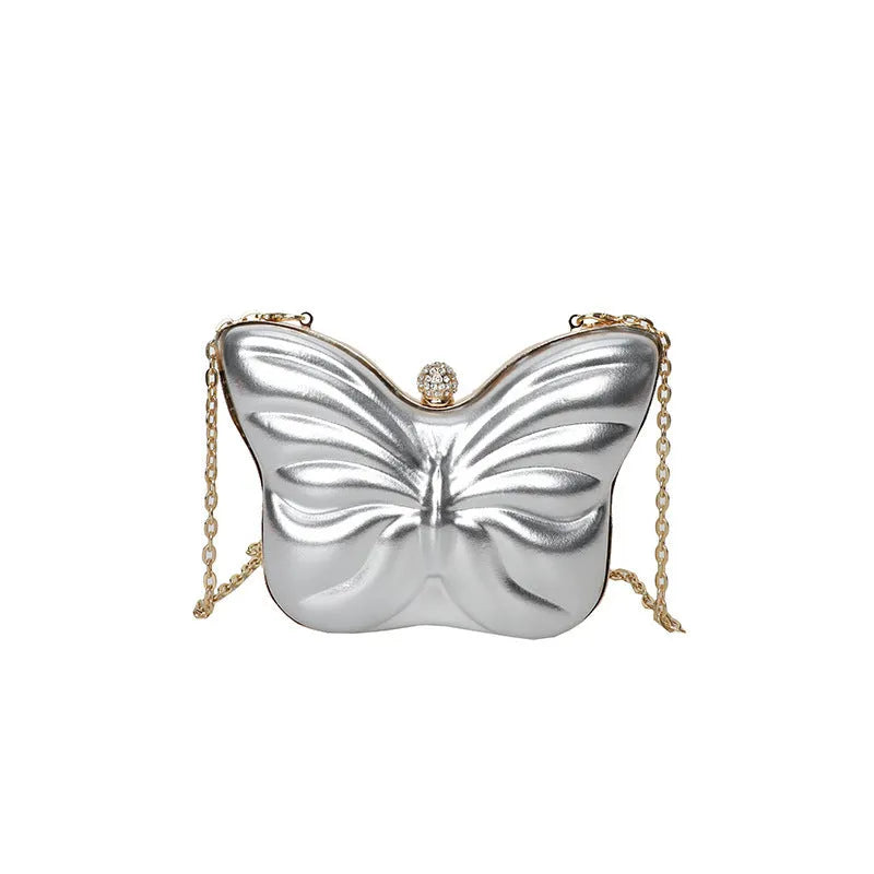 Women's PU leather crossbody bag with butterfly chain, black colour, sandwich pocket, 19.5cm width