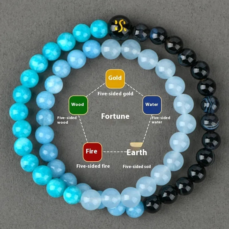Handmade Duobao crystal bracelet with geometric design and Five Elements beads
