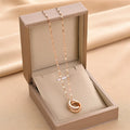 Double ring titanium steel necklace for women, gold finish, simple design, electroplated
