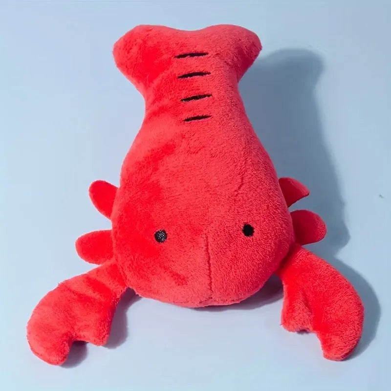 Red lobster squeaky stuffed dog toy for small and medium breeds.