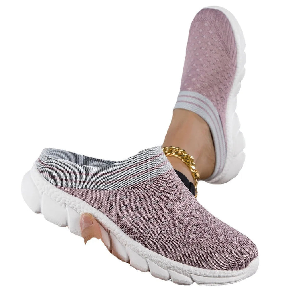Women's Flyknit semi slippers in black with height-increasing sole and hollowed-out design