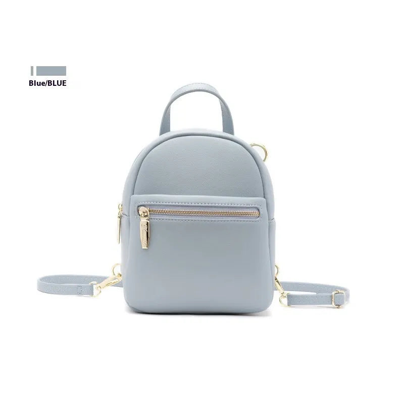Soft PU leather mini backpack in chosen colour showing front pocket and straps.