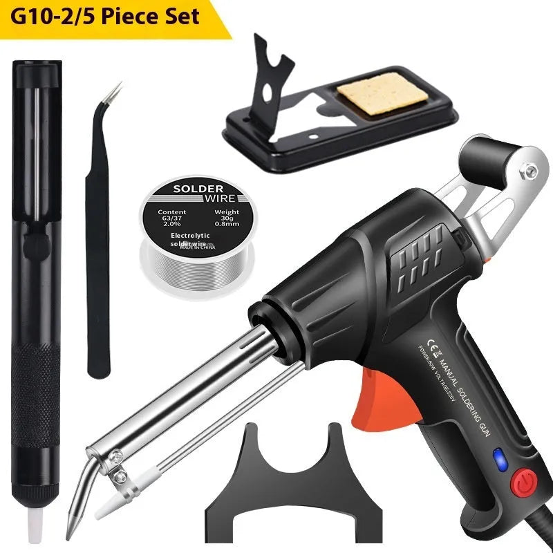 Black G102 soldering gun kit with LED light, five-piece alloy construction