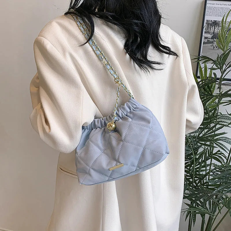 Fashion rhombus chain shoulder messenger bag in white PU soft synthetic leather with chain strap
