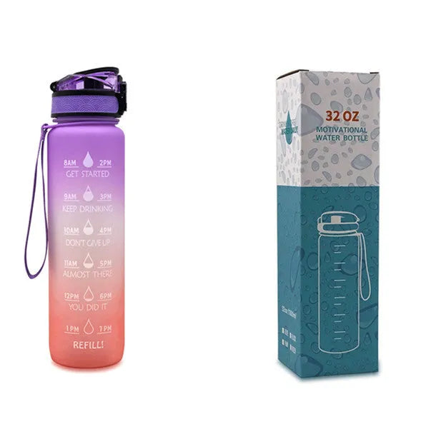 1 litre Tritan water bottle with time markers and gradient colour design