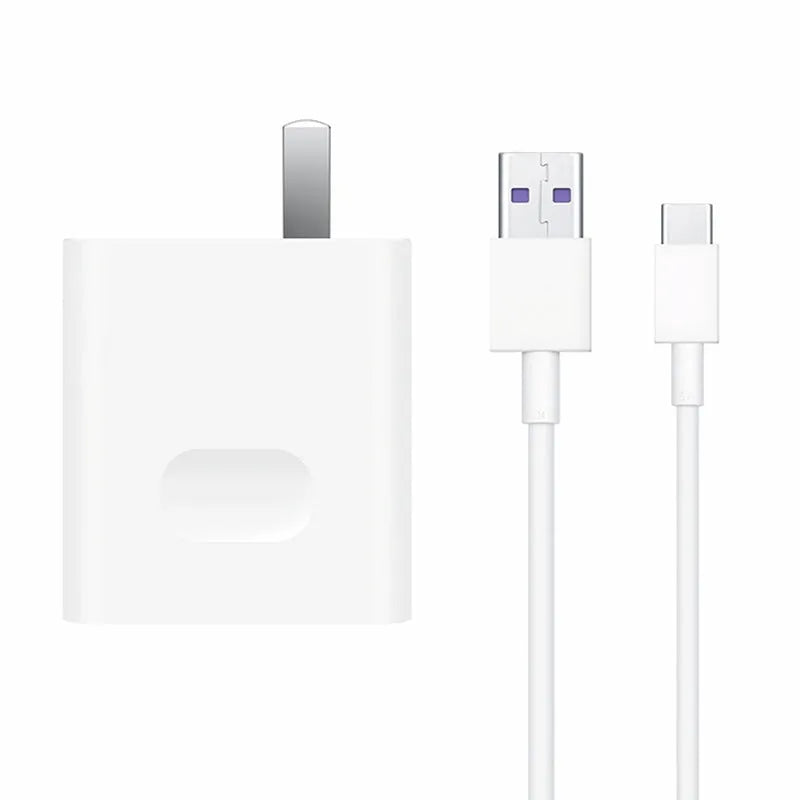 White 40W fast charger set with QC3.0 protocol and 5A charging cable for mobile phones