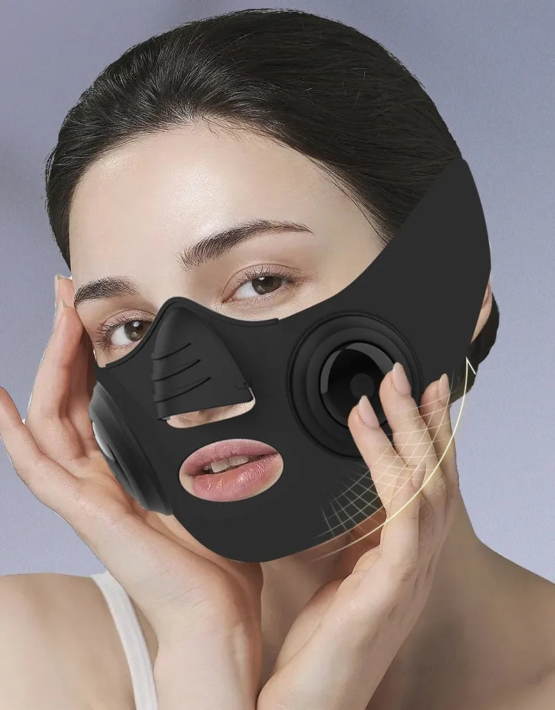 Black photon beauty mask device with USB connection for home facial rejuvenation treatments