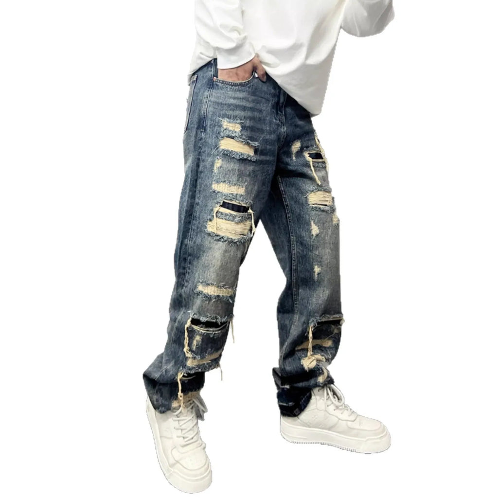 Light blue mid-waist zip-fly cotton denim jeans for teenagers