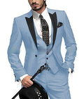 Black collar color block nylon three piece suit set with blazer vest and trousers for light business wear