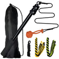 Black telescopic dog teasing rod with aluminium alloy shaft, two bite ropes and one ball, 102cm length