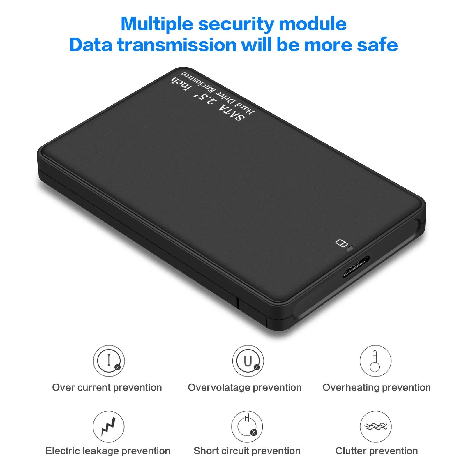 2.5 inch USB 3.0 SATA external hard drive enclosure, black ABS case, supporting 2TB HDD and SSD