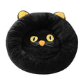 Black cat-shaped velvet pet nest bed with raised edges, shown in small and medium sizes.