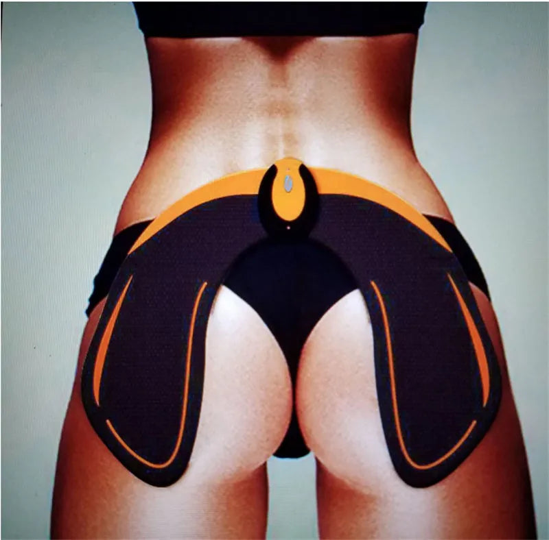 EMS hip muscle training stimulator device with gel pads for abdominal toning and buttock lifting