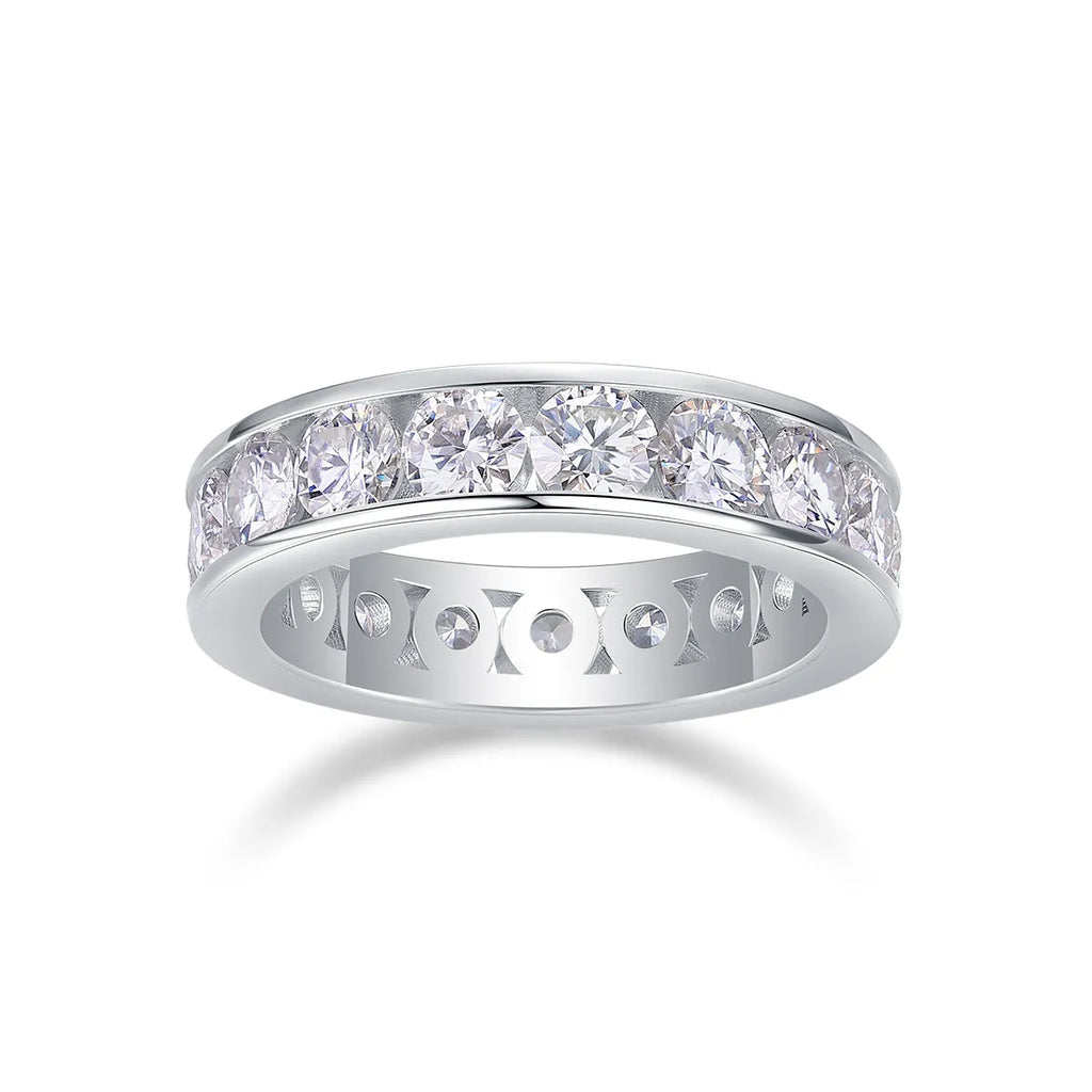 Large star moissanite wedding ring in S925 silver with platinum plating on white background