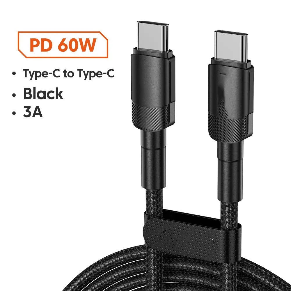 Aluminium alloy USB C fast charge cable with woven braiding in blue colour showing connector detail