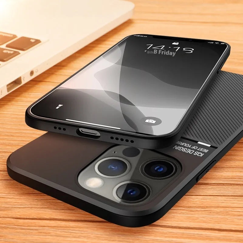 Promax textured magnetic silicone phone case for Apple iPhone 14 Pro Max in black leather-style finish