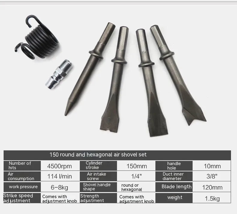 Air hammer tool with hexagonal and round handles for pneumatic rock drilling and industrial repairs