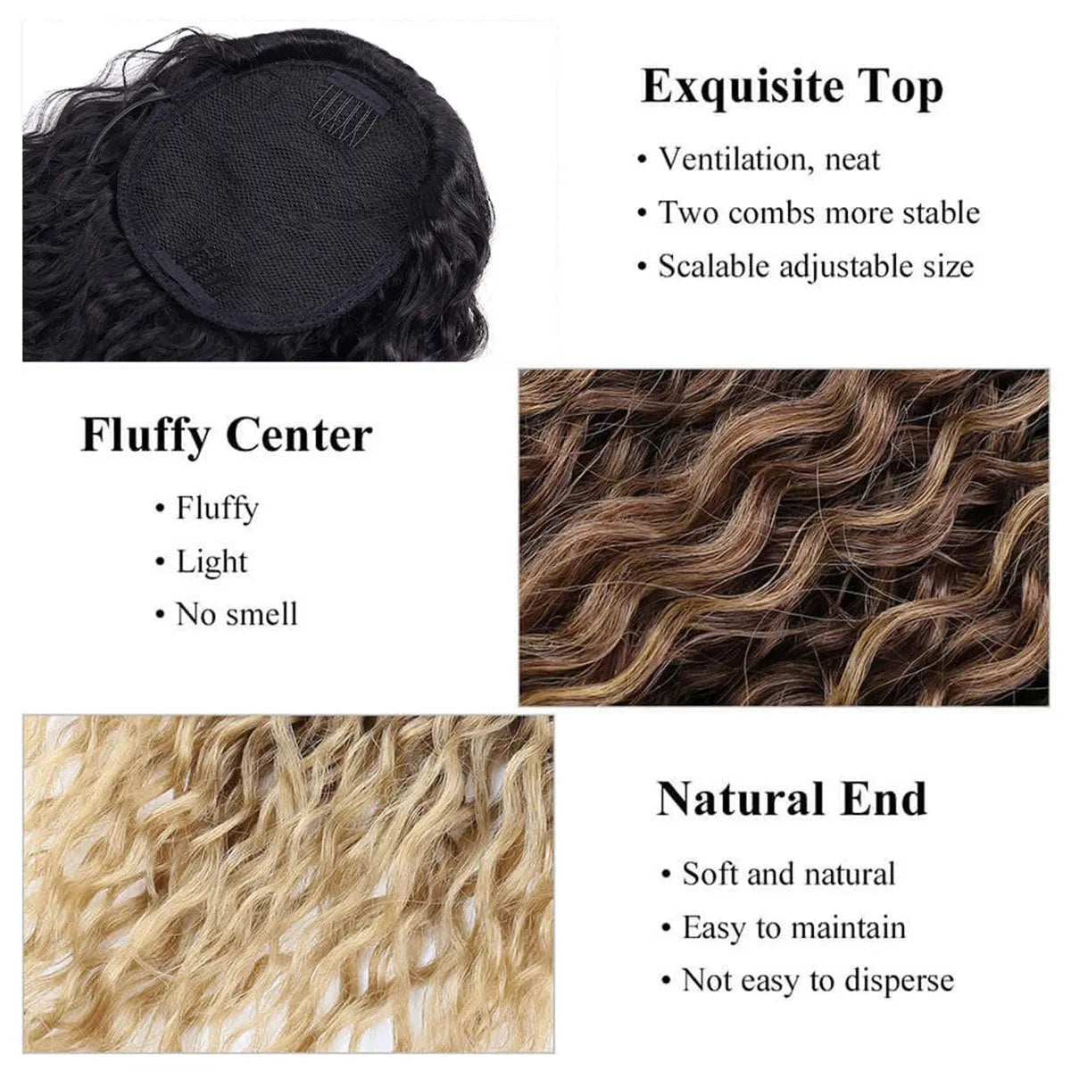Synthetic drawstring curly ponytail extension in colour T4-27, small roll design for volume