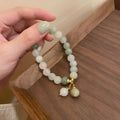 White rice-shaped bead bracelet for women, handmade multi-layer ethnic style with round beads
