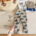 Girls winter fleece-lined cotton leggings in khaki, high waist elastic, size for 100cm height