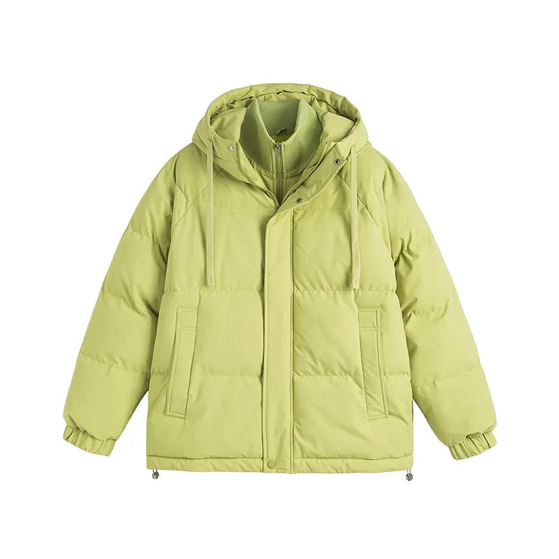 Loose winter padded jacket in multiple colours with side seam pockets and cardigan design