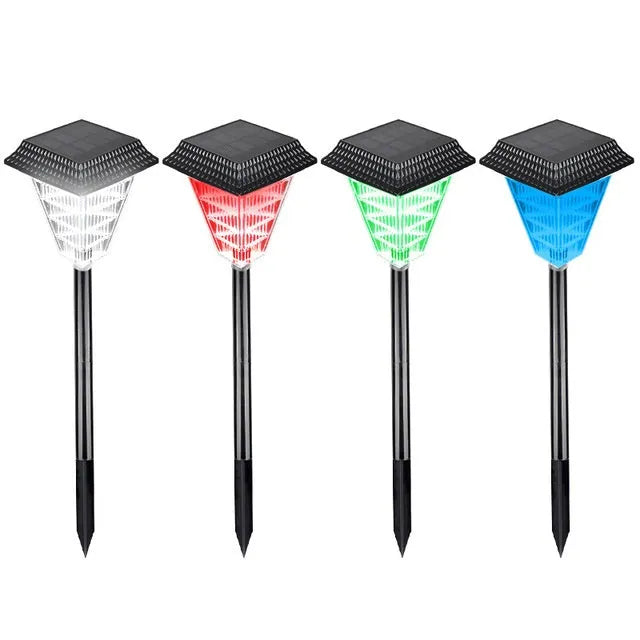 Solar garden light with 12 LED 80 lumens, IP65 ABS body, six colour options including flame light